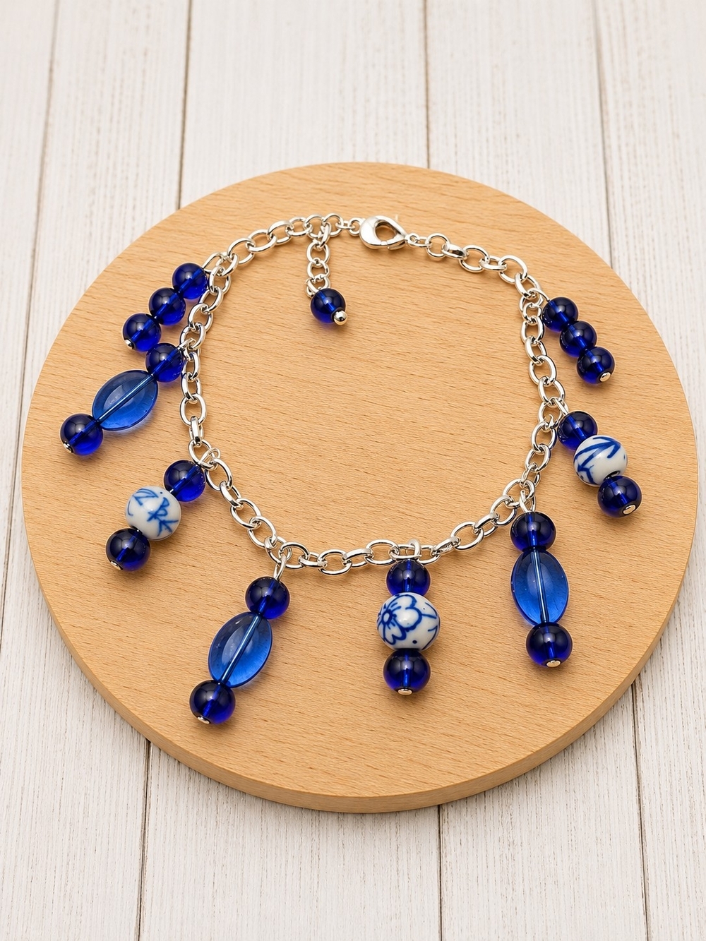 Blue Ceramic Bead Charm Bracelet - Women Jewelry